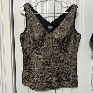 Ann Taylor Brocade Top Black Gold Holiday Party Size 0